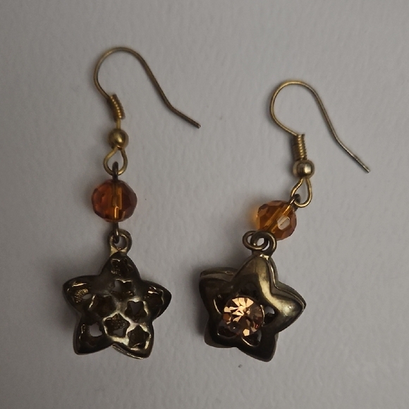 Star Earrings with Amber Accents - Picture 1 of 4